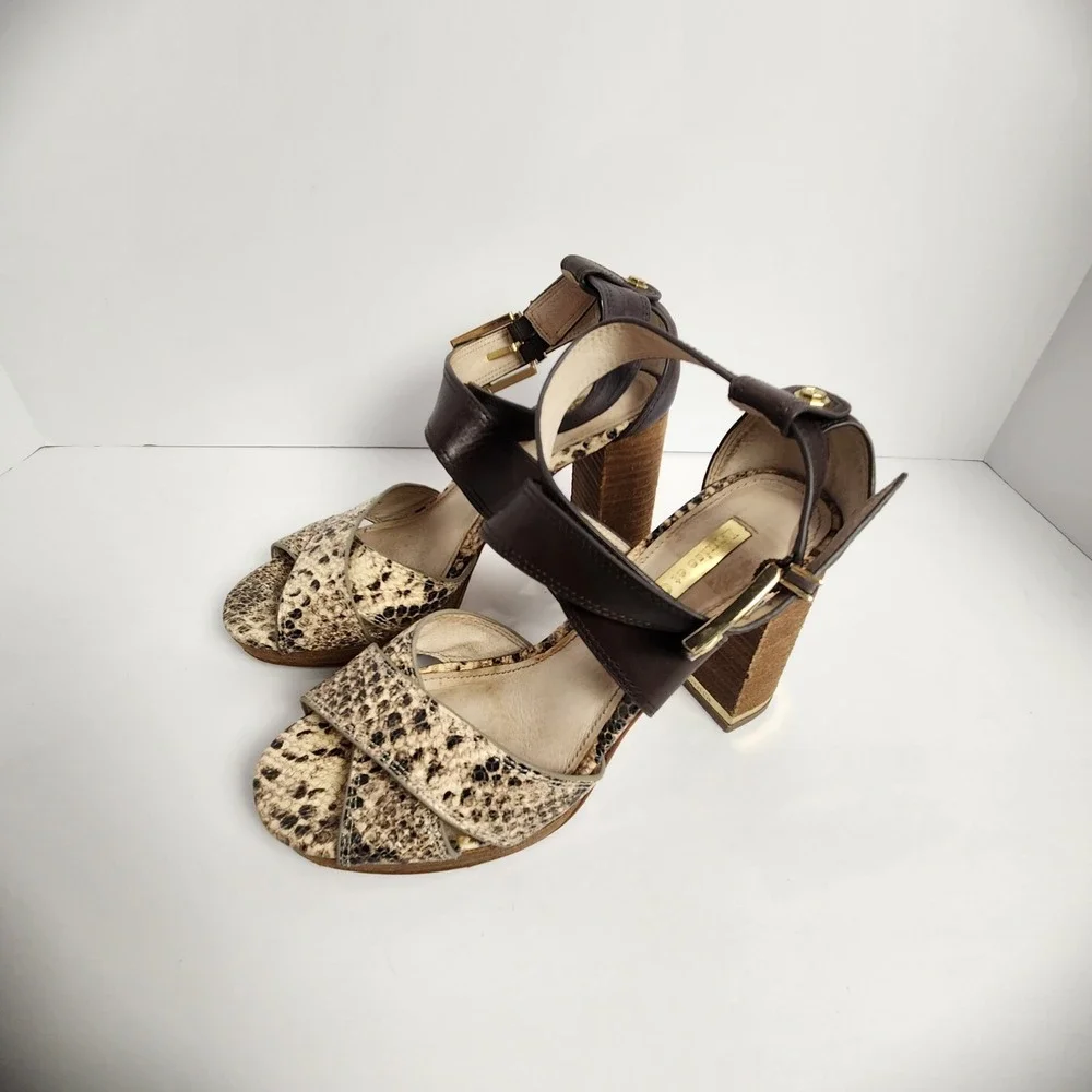 Louise et Cie Women's Gigi Snakeskin Brown Leather Platform Heel Size 5.5M